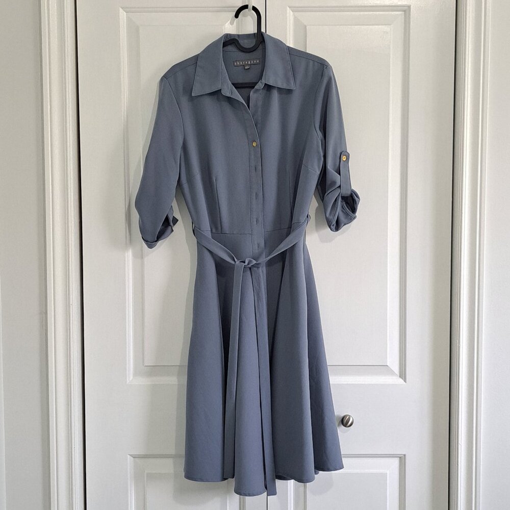 Sharagano Light Blue Shirt Dress with Tie Belt